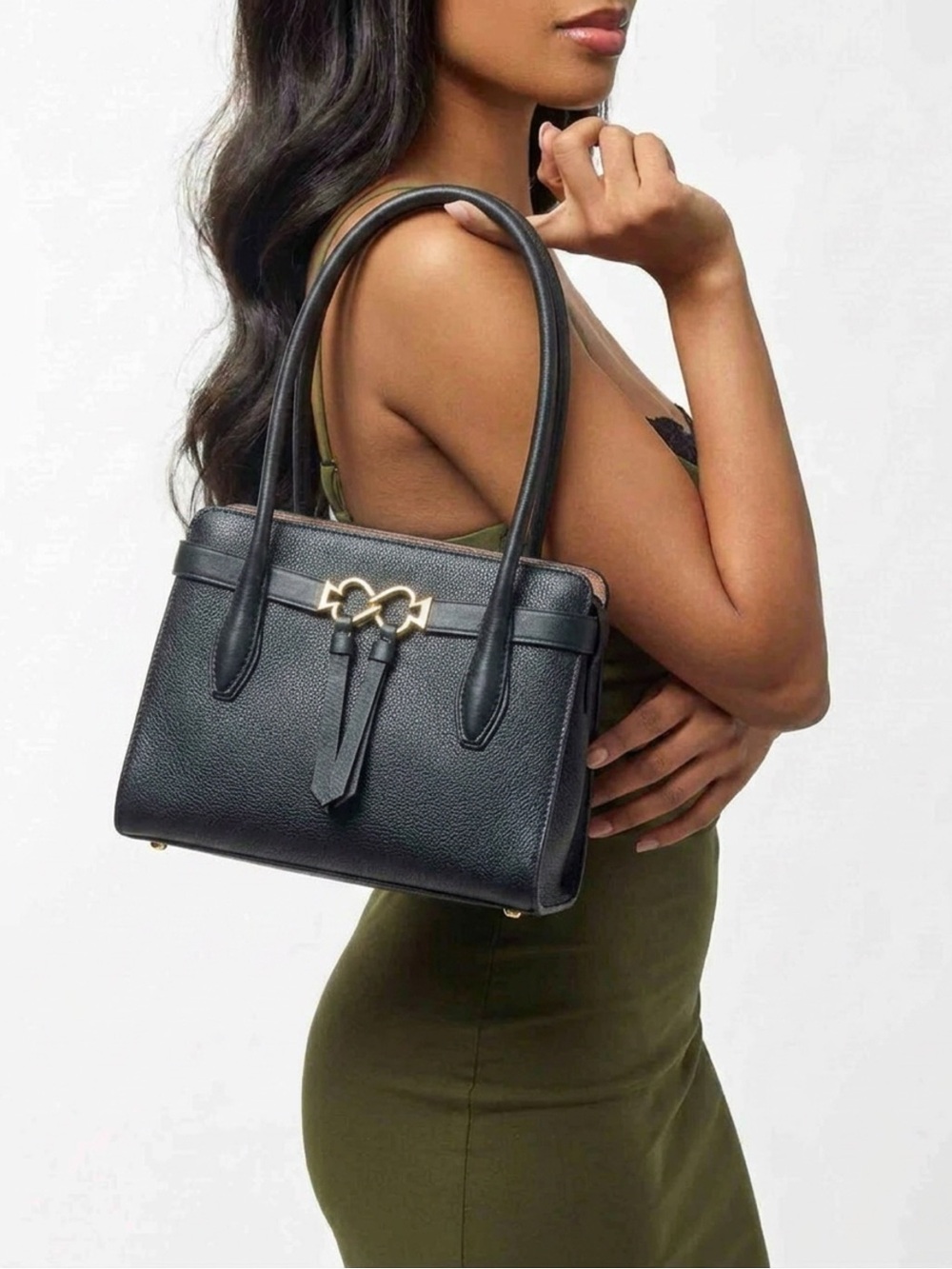 Kate Spade Black Pebbled Leather Shoulder Tote Bag Gold Hardware